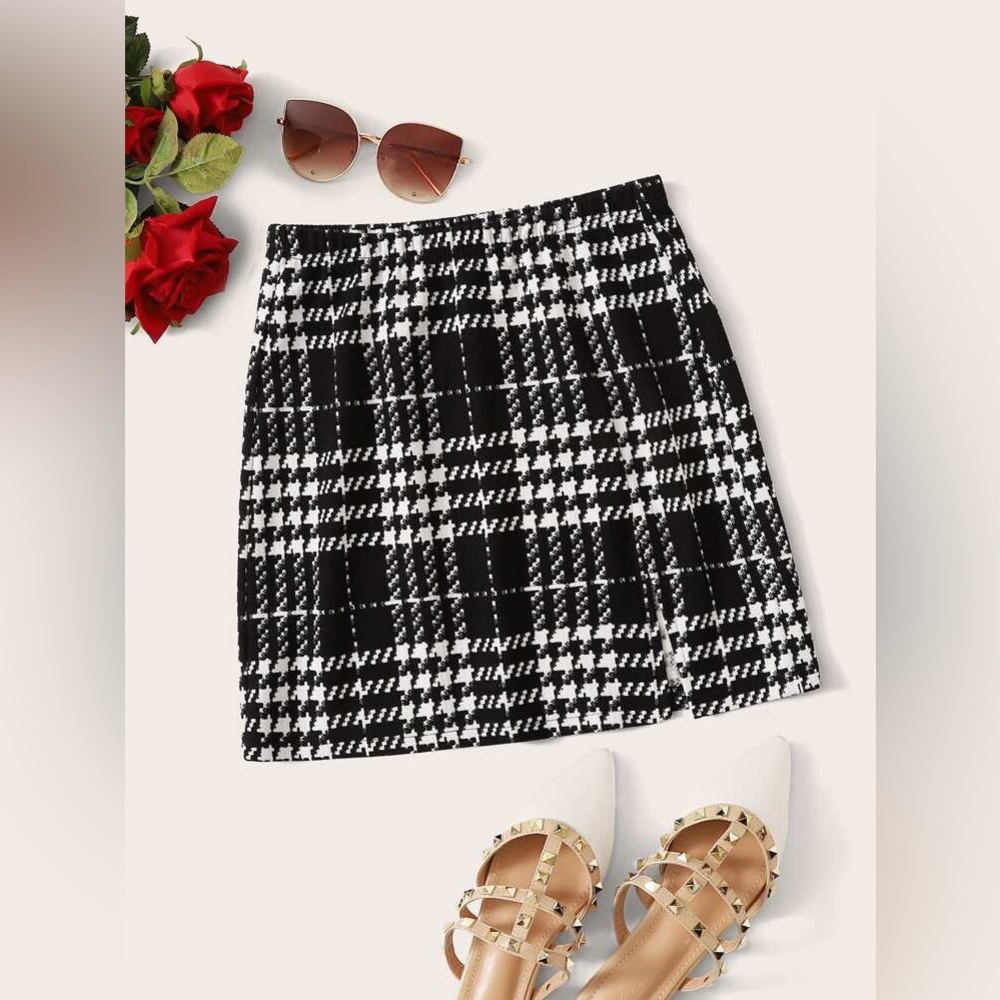 SHEIN Tartan Slit Hem Skirt